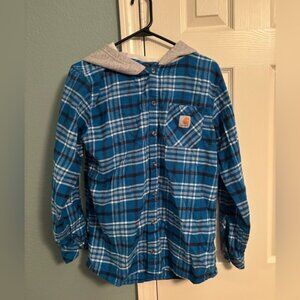 CARHARTT BOY'S LONG-SLEEVE FLANNEL BUTTON-FRONT HOODED SHIRT